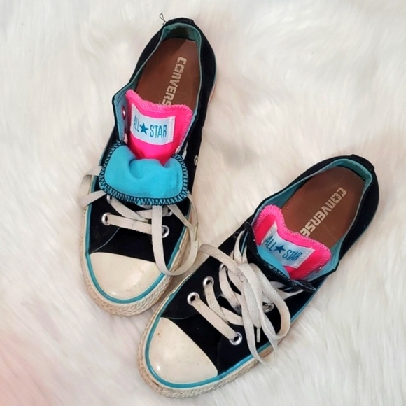 Y2K Converse All-Star Chuck Taylor Dual Tongues Black Pink Blue Womens Size 5 - Picture 15 of 17